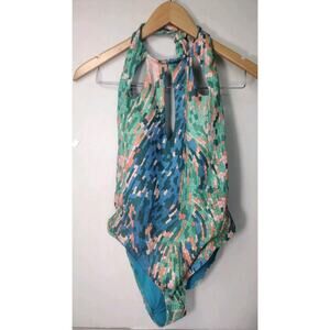 Women's Ted Baker Evelon Swimsuit Blue Green Pink Medium High Neck